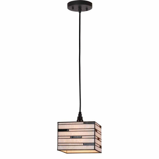 Aztec 34583 by Kichler Lighting Tiffany Style Box Shade One Light Hanging Mini Pendant in Black Finish